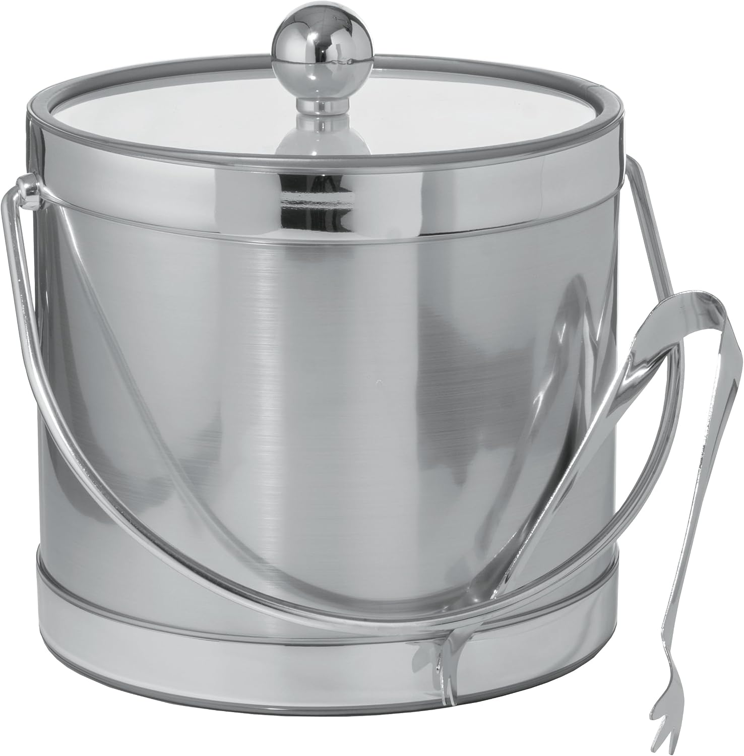 Made In USA Metallic Deco Collection Double Walled Insulated Ice Bucket With Ice Tongs (3-Quart, Silver)