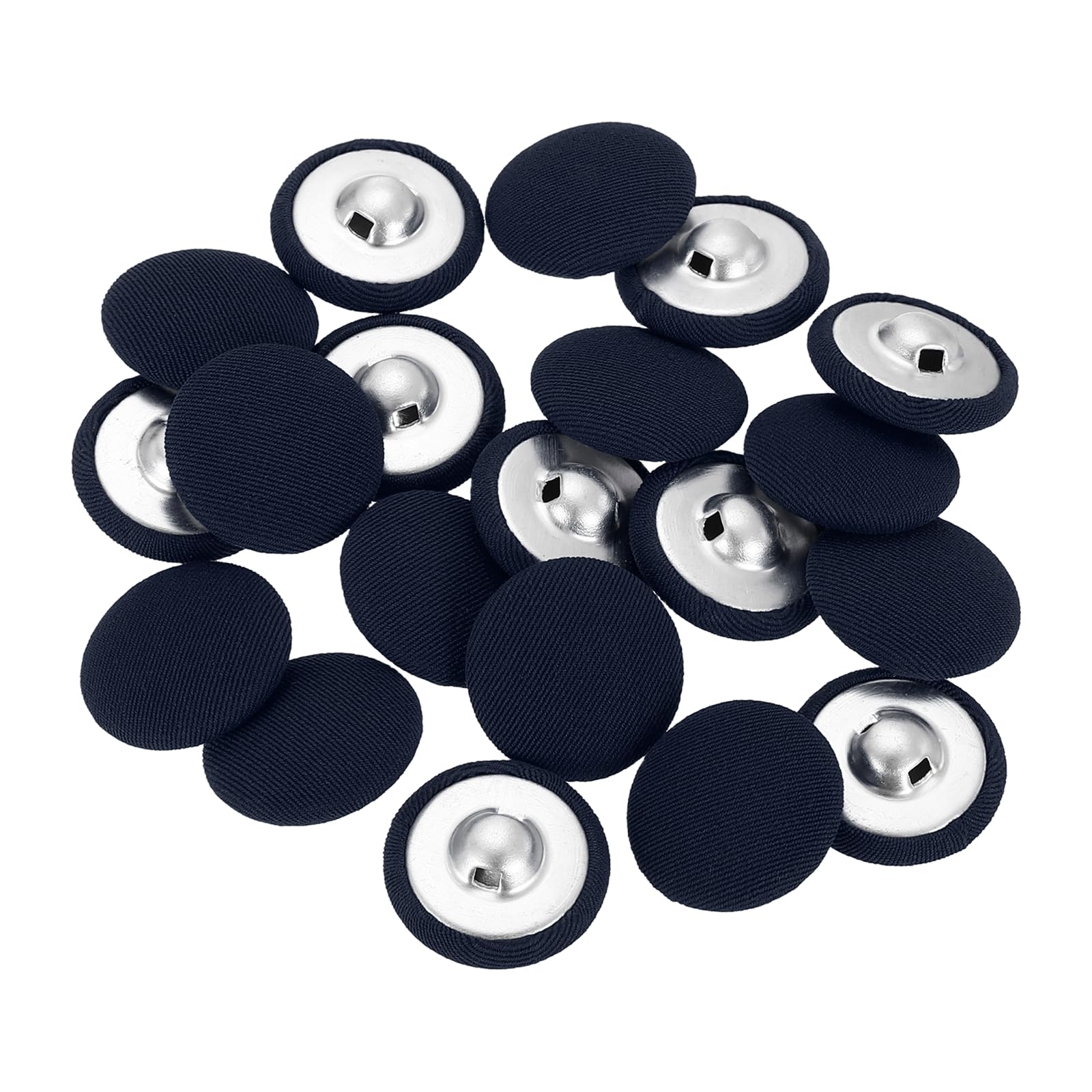 sourcing map 20Pcs Fabric Cloth Covered Button, 21mm 34L Metal Shank Round Sewing Buttons Fabric Covered Button for Coat Dress Sweater Hats Crafts Making, Navy Blue