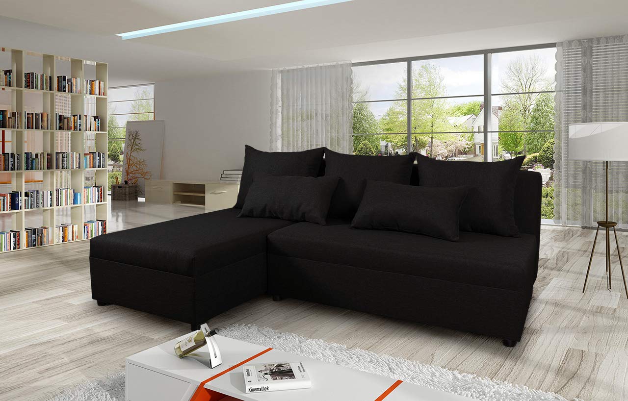 Sofnet Ecksofa Pono mit Schlaffunktion - Couchgarnitur, Eckcouch, Sofa, Sofagarnitur, Bettsofa, L-Form Couch, Schlafsofa - Ottomane Universal (Schwarz (Sawana 14))