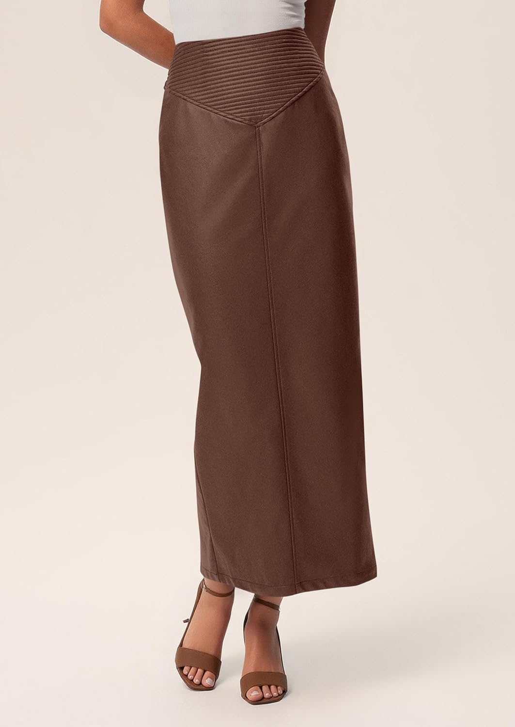 PRETTYGARDEN Long Skirts for Women 2026 Fall Fashion Clothing Faux Leather High Waist Dressy Casual Slit Pencil Maxi Skirt - Image 4