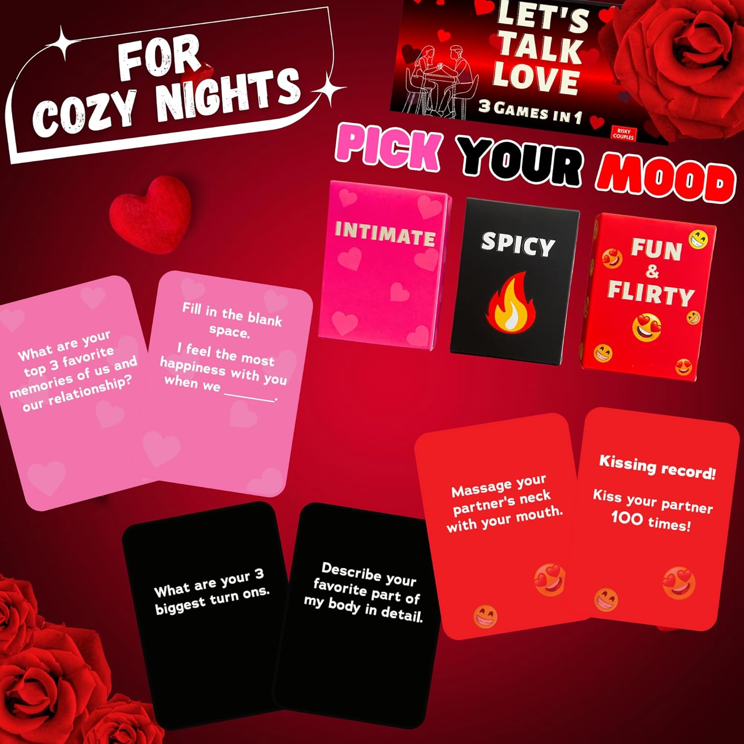 Fun & Romantic Games for Couples Date Night - Valentines Christmas idea for her for him - Intimate and Spicy Ideas to Spice up Relationship