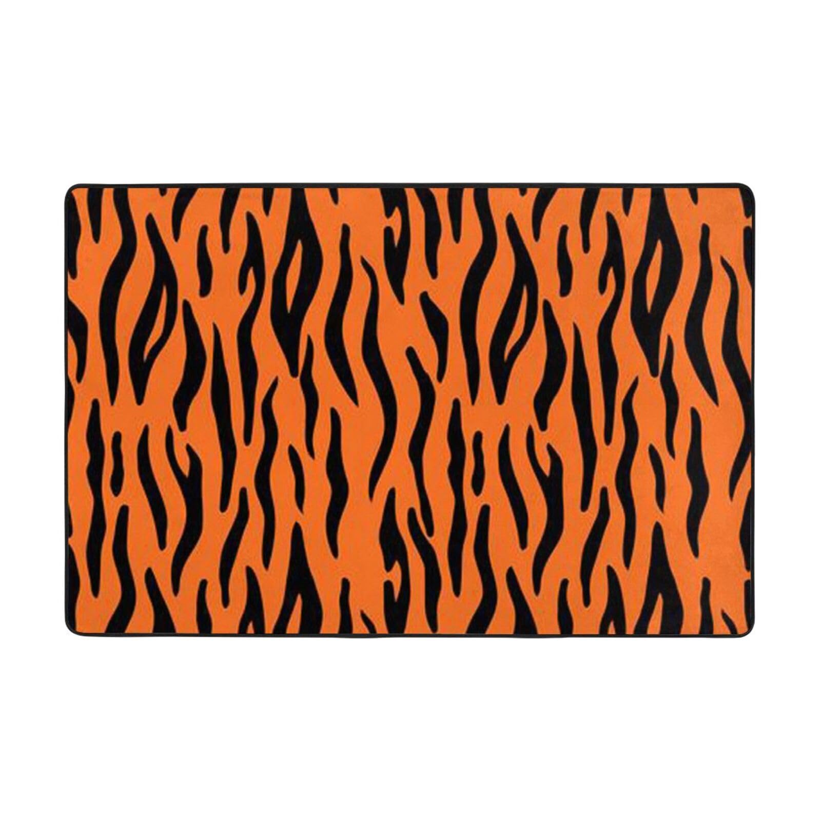 Tapis flanelle antidérapant motif tigre orange rectangulaire lavable pour bureau et lit