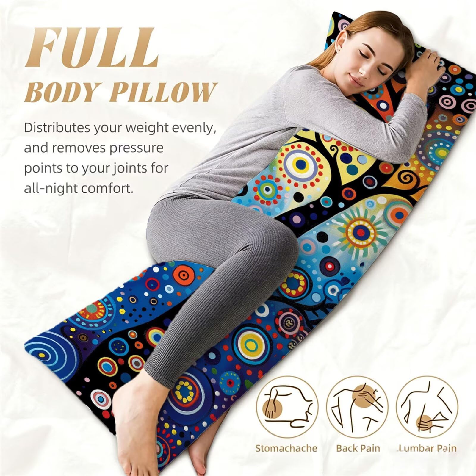 Funda de Almohada 60 x 180 cm Color Protector Almohada 180 cm con Cremallera Invisible, Lino Durable y Transpirable Pillow Case Largas Árbol Impresión a Doble Cara para Cama, Sofá y Dormitorio dg-478