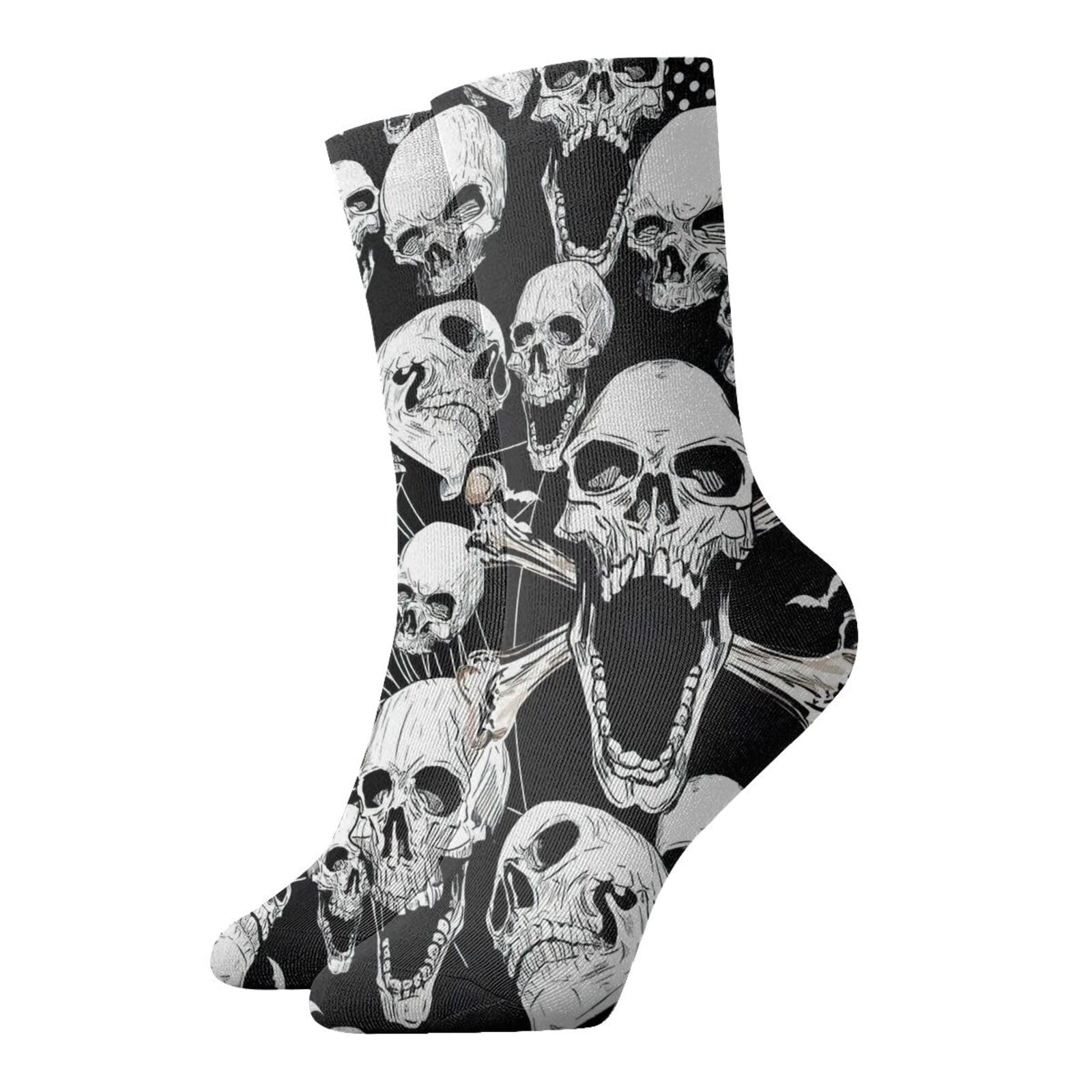 Kapptyy Unisex White Skull Background Soft Thermal Everyday Socks Stretchable Ribbed Cuff For Indoor And Outdoor Use