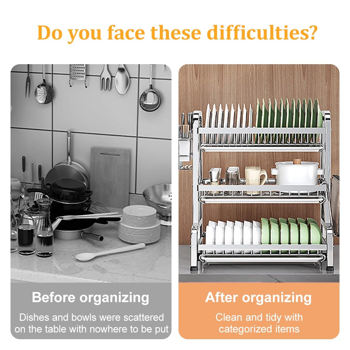 Multifonctionnel Égouttoir À Vaisselle, Étagères Rangement Cuisine Avec Planche Égouttoir Et Porte-Ustensiles, Grande Capacité Organisation Maison(A,33cm)