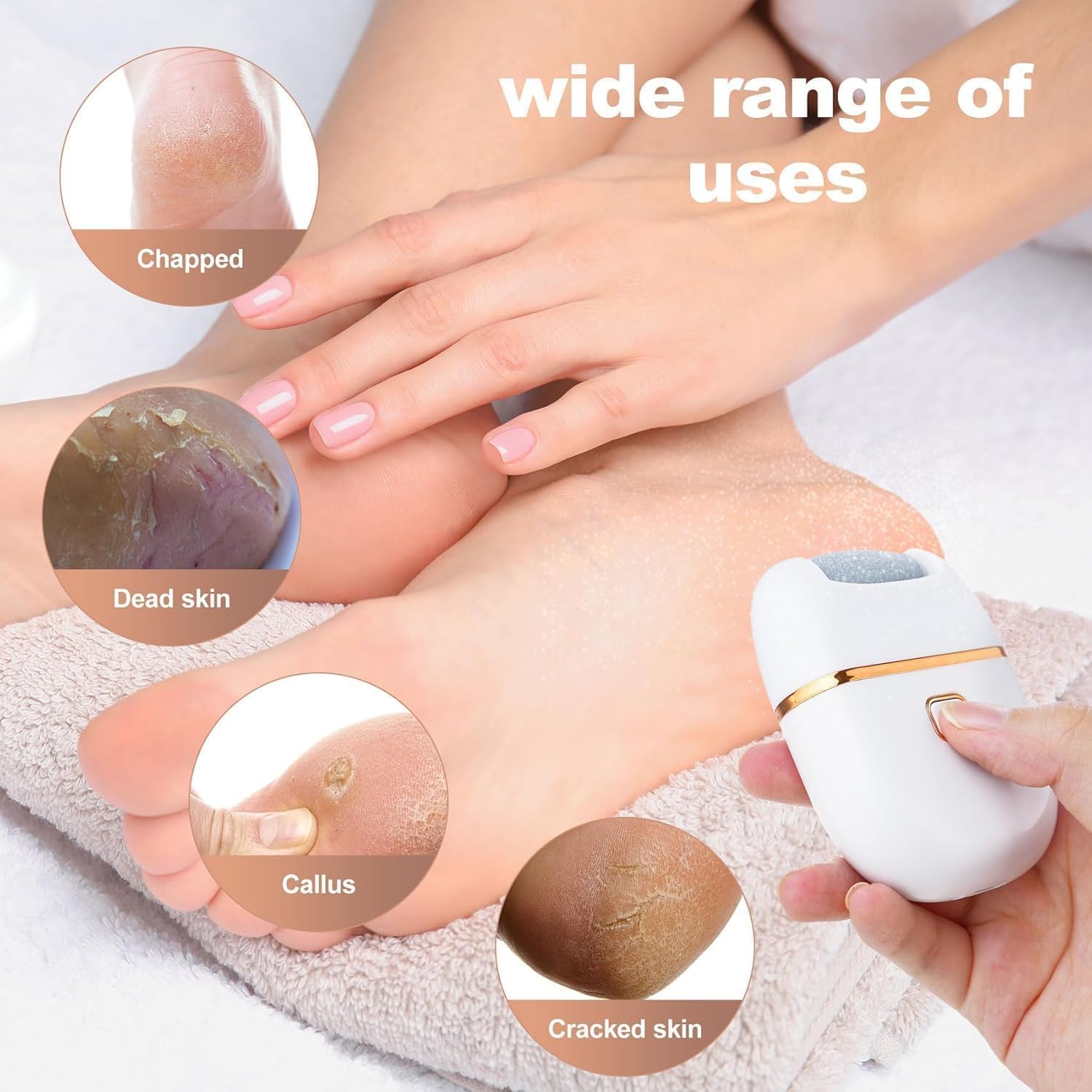 Aanahil Electric Foot Callus Remover | Rechargeable Pedicure Tool for Hard & Dead Skin | Feet Dead Skin Remover with Pedicure Roller Head – Smooth & Soft Feet (Grey) 3