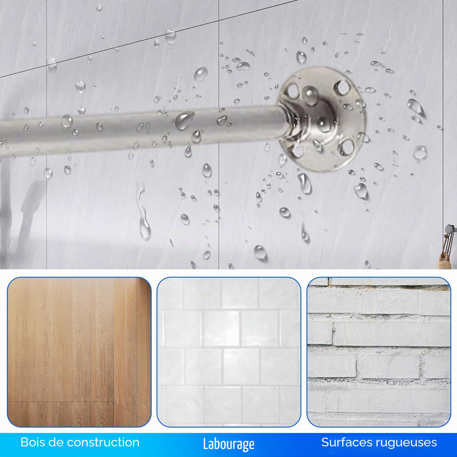 L Form Tringle à Rideau de Douche 68-98cm x 68-98cm Réglable,pas de s'affaissement,en Acier Inoxydable,90 degrés sur l'angle,pour Salle de Bain Baignoire,Magasin de Vêtements, Espace Privé