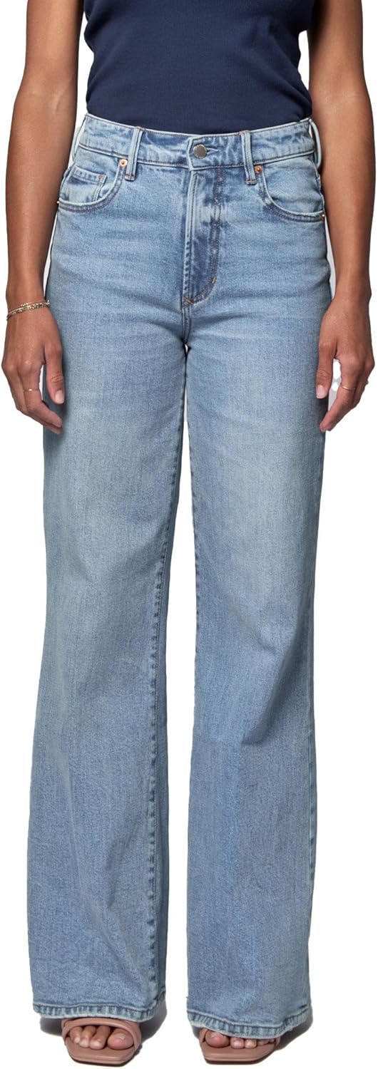 DEAR JOHN Fiona Wide Leg Women's Jeans Mid-Rise Denim Full Inseam Cut-Off Hem Comfort Stretch Fit