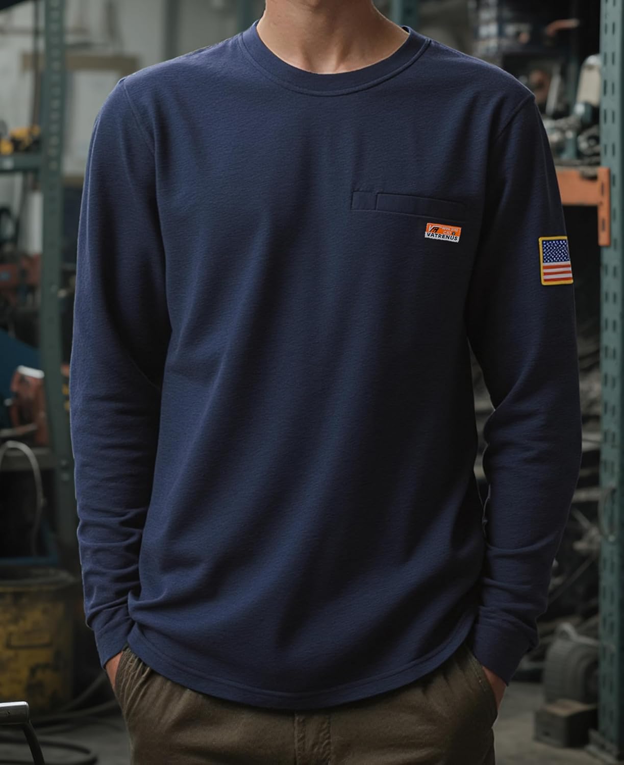 VATRENUS FR Shirt for Men Crewneck Midweight Utility Pocket Fire Resistant Long Sleeve Work Shirts NFPA2112 CAT2 - Image 2