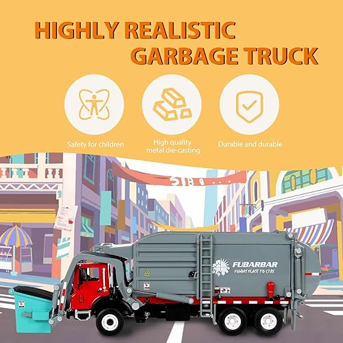 Vista 6 de Modelo de juguete de basura de metal, escala 1:43, reciclaje de metal fundido a presión, basura limpia, basura, basura, transporte, camión