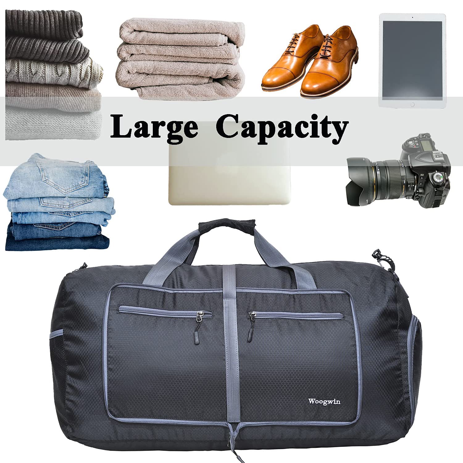 60L Borsone da Viaggio Grandi Pieghevoli Borsone Palestra Uomo Donne Borsa da Leggero e Impermeabile Borsoni Weekend Notturno per Campeggio Bagagli Sport Vacanza