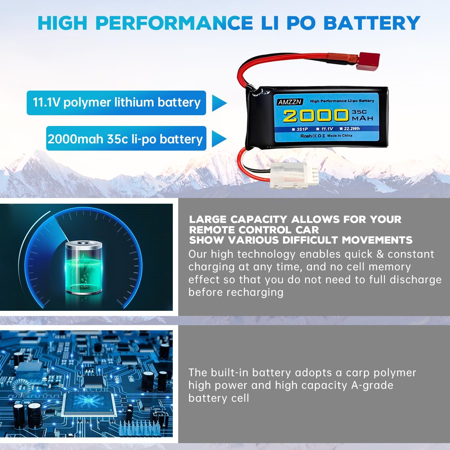 3S Lipo Battery 11.1V 2000mAh 35C with T-Plug and USB Charging Cable for RC Cars,Trucks,RC Ships,RC Drones,Quadcopters,FPV UAV Batteries (1PCS Battery+1 USB)