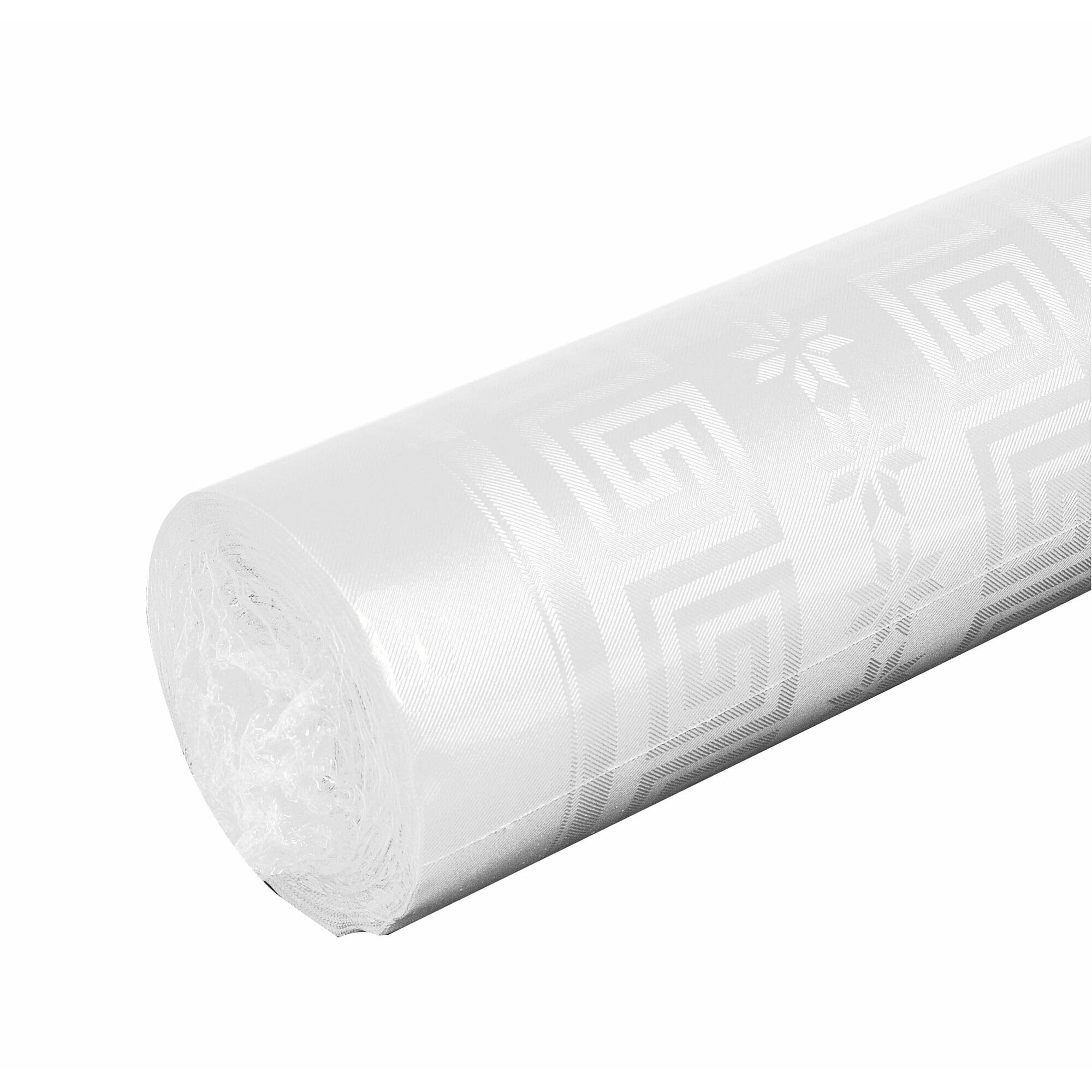 Pronappe - Réf. R480001I - 1 Nappe jetable papier damassé en rouleau 100 M de long X 1,18 M de large - Papier damassé au motif universel chic et classique - Couleur blanche