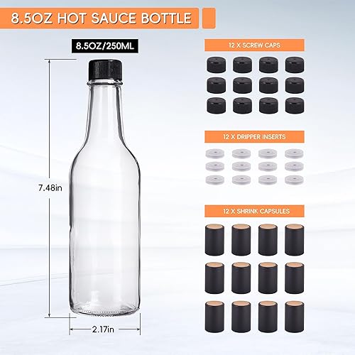 Miniatura 3 de GazeGlyd Botellas de vidrio con tapas para jugos, salsa casera, aceite de oliva, 12 unidades, 8.5 fl oz, 8.5 onzas