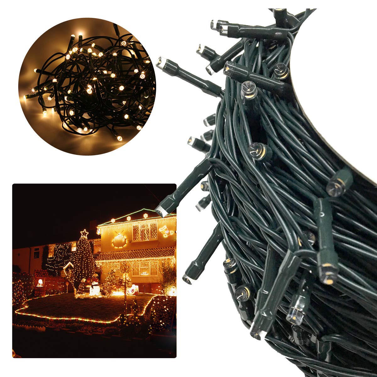 Aufun LED Guirnalda de Luces exterior, 100m, 1000 LED cadena de luz exterior luces de Navidad a prueba de agua IP44 con 8 modos de luz - para boda, fiesta, jardín (Blanco cálido)