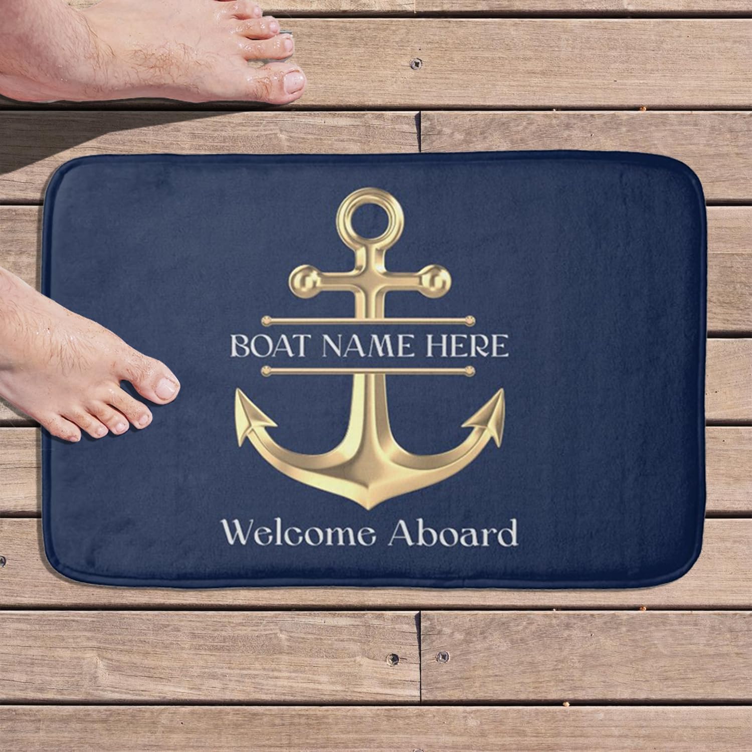 Personalized Aboard Boat Mat Custom Name Anchor