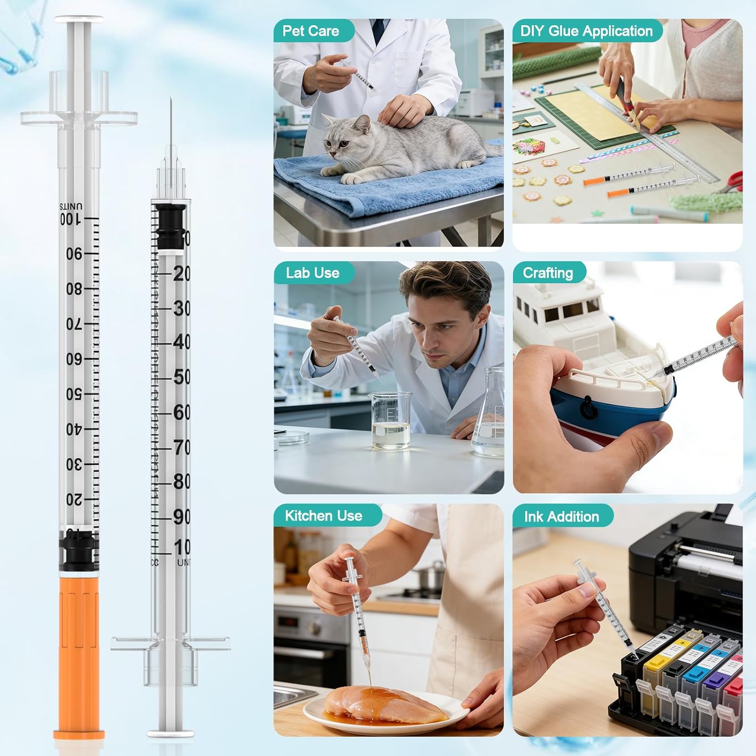 1ml/cc Disposable Syringes with 30Ga 5/16" (8mm) Needle, Individually Wrapped 100 Pack