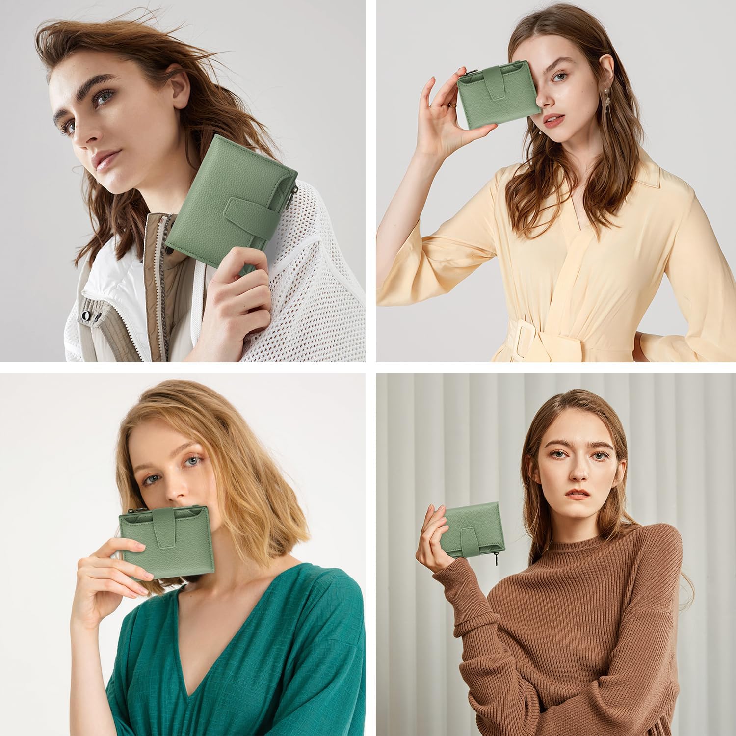 Small Wallet Women RFID Blocking Soft Leather Bifold Compact Card Holder Wallet for Women with Zipper Coin Pocket 4 ID Window - Image 9