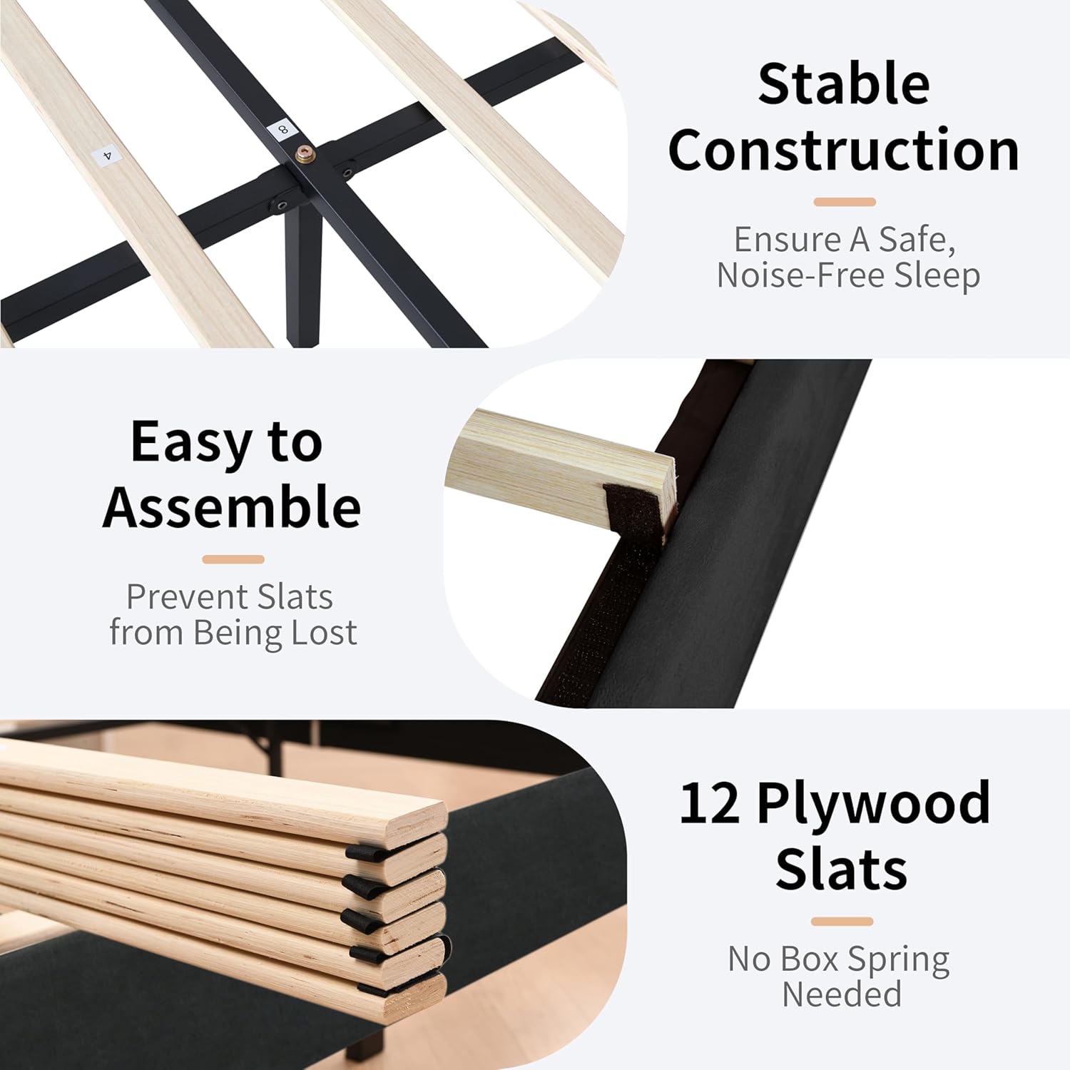 Queen Bed Frame with Headboard, Platform Bed Frame with Linen Vertical Channel Tufted Wingback, Wooden Slat Support, No Box Spring Needed, Easy Assembly, Upholstered Mattress Foundation, Black