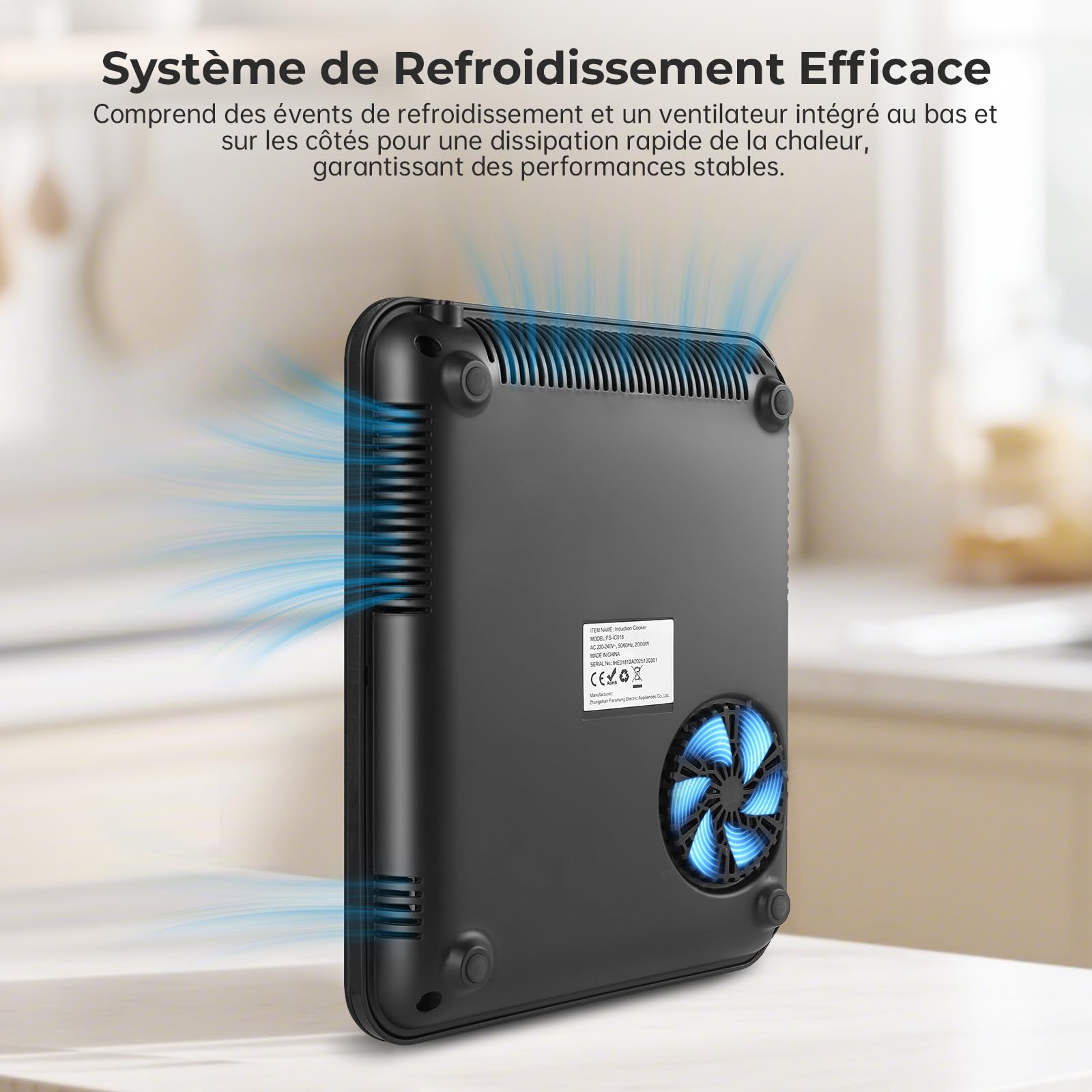 Plaque Induction 1 Feu 2000W, Plaque de Cuisson Electrique Portable, Tables de Cuisson Induction, 10 Niveaux de Puissance, Commande Tactile, Verrouillage Enfant