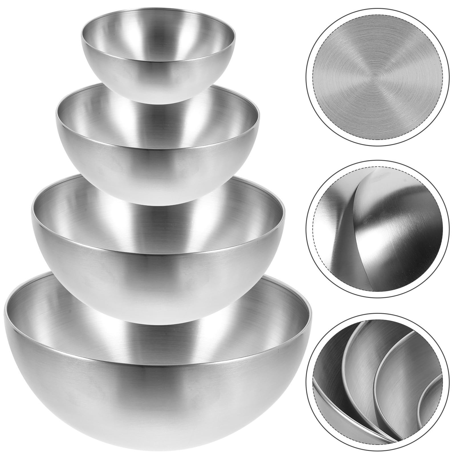 Juego de 4 Tazones de Acero Inoxidable para Mezclar y Servir, Cuencos Grandes Duraderos y Prácticos para Postres y Snacks en Bares y Restaurantes