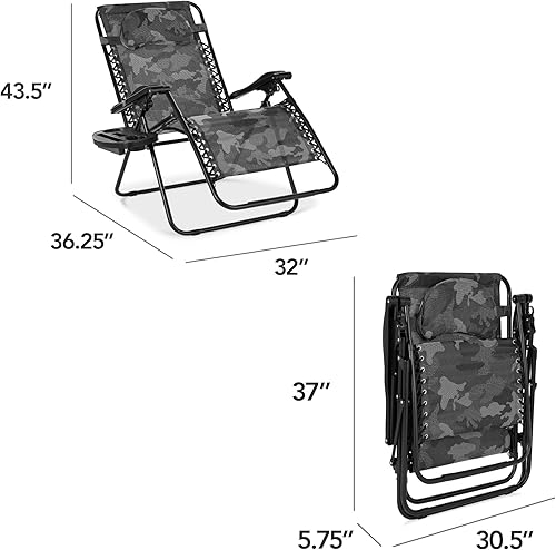 Miniatura 2 de Best Choice Products Silla de gravedad cero de gran tamaño, plegable para patio al aire libre, reclinable, con bandeja de accesorios para tazas,