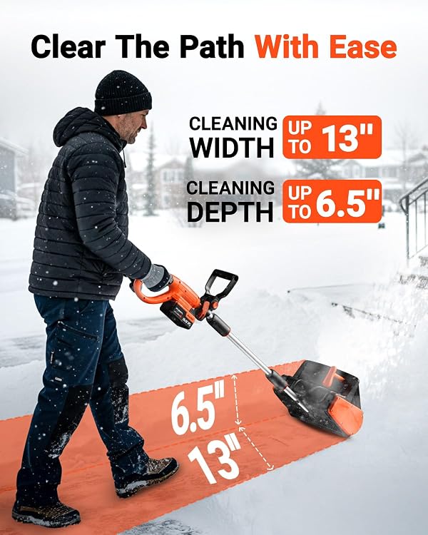 VOLTASK Cordless Snow Shovel, 24V | 13-Inch | 4-Ah Cordless Snow Blower, Battery Snow Blower with Directional Plate & Adjustable Front Handle (4-Ah Battery & Quick Charger Included) by VOLTASK - Image 2