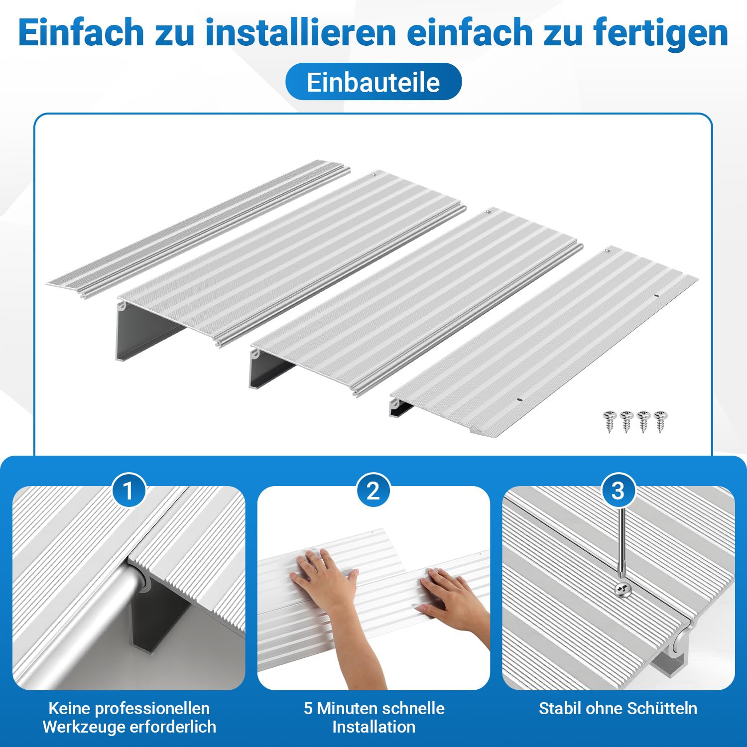 Rampa de Aluminio 86,4 x 18,3 x 2,5 cm, rampa Modular con Superficie antideslapante, Ajuste Ajustable y Fuerza de Soporte de 360 kg