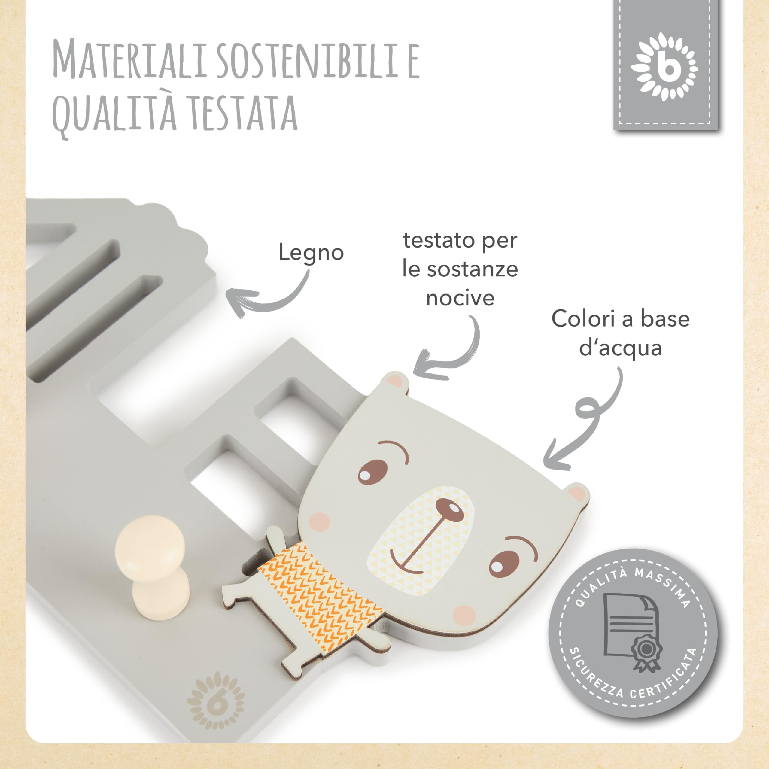 Bieco Smile Gancio appendiabiti per bambini in legno 25 cm 3 ganci da parete