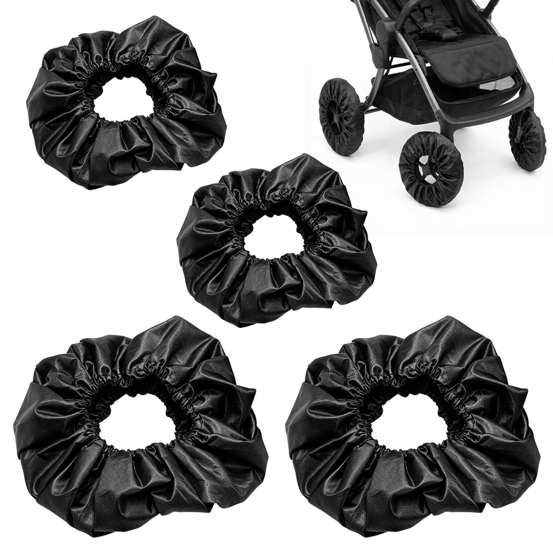 4 Pezzi Copriruota Passeggino Coperture Esterne per Ruote Buggy Carrozzina Impermeabili e Antipolvere Copri Ruote Passeggino per Casa Universali Coperture di Protezione Ruote,Nero