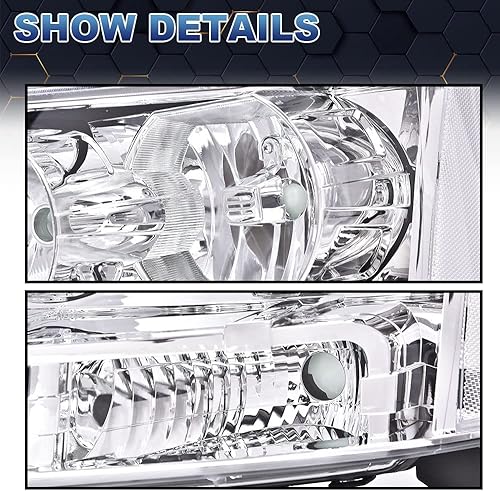 Miniatura 7 de PIT66 Faros delanteros, compatibles con Chevy Tahoe Suburban 2007-2014Chevy Avalanche 2007-2013, lente transparente, carcasa cromada, reflector