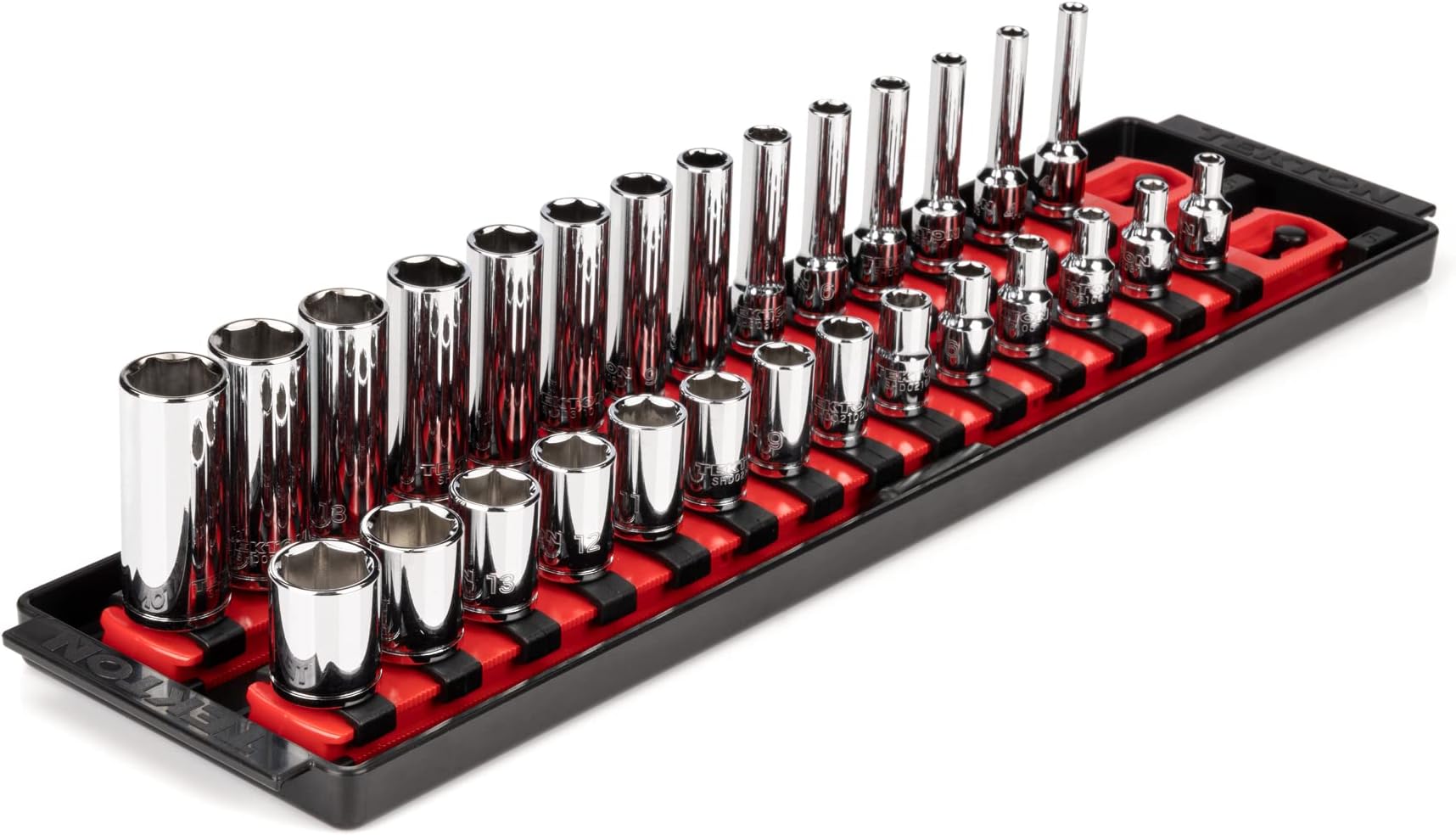 1/4 Inch Drive 6-Point Socket Set with Rails and Tray, 28-Piece (4-15 mm) | SHD90211