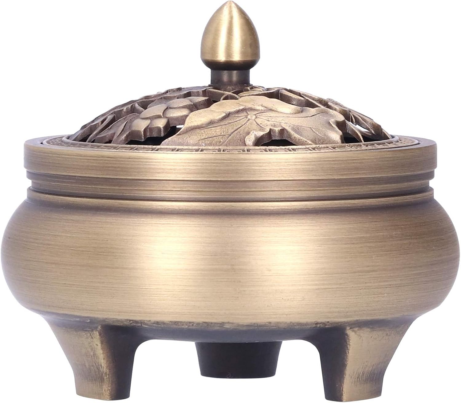 Antique Incense Burner Holder Brass with Lid 3‑Legged Buddha Ornament Home Decoration