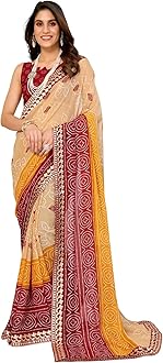 YashikaWomen's Woven Latest Georgette Saree with Lace and Blouse Material