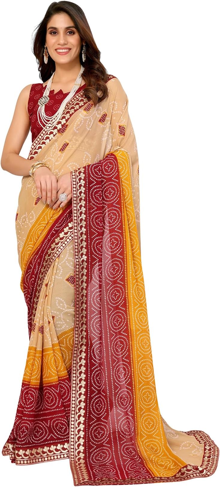 YashikaWomen's Woven Latest Georgette Saree with Lace and Blouse Material