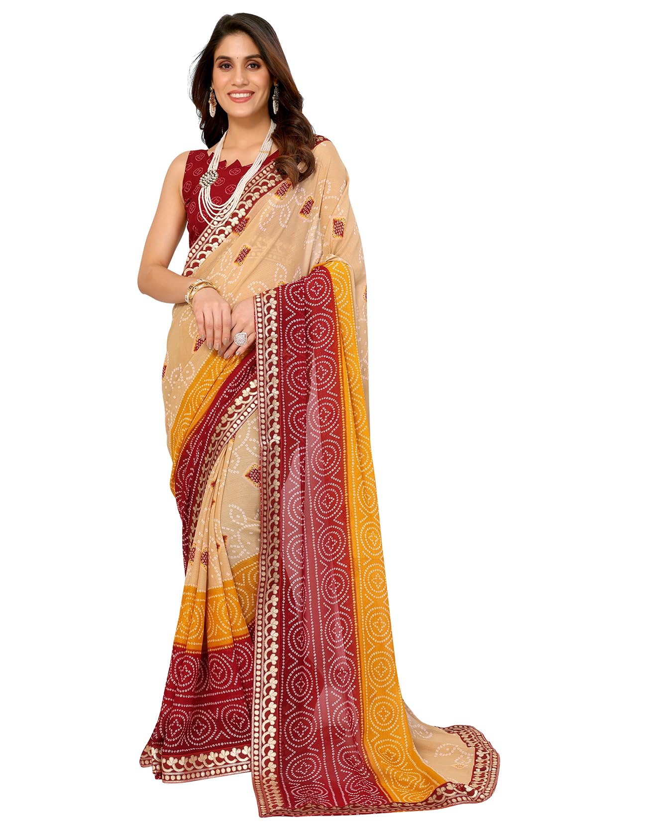 YashikaWomen's Woven Latest Georgette Saree with Lace and Blouse Material