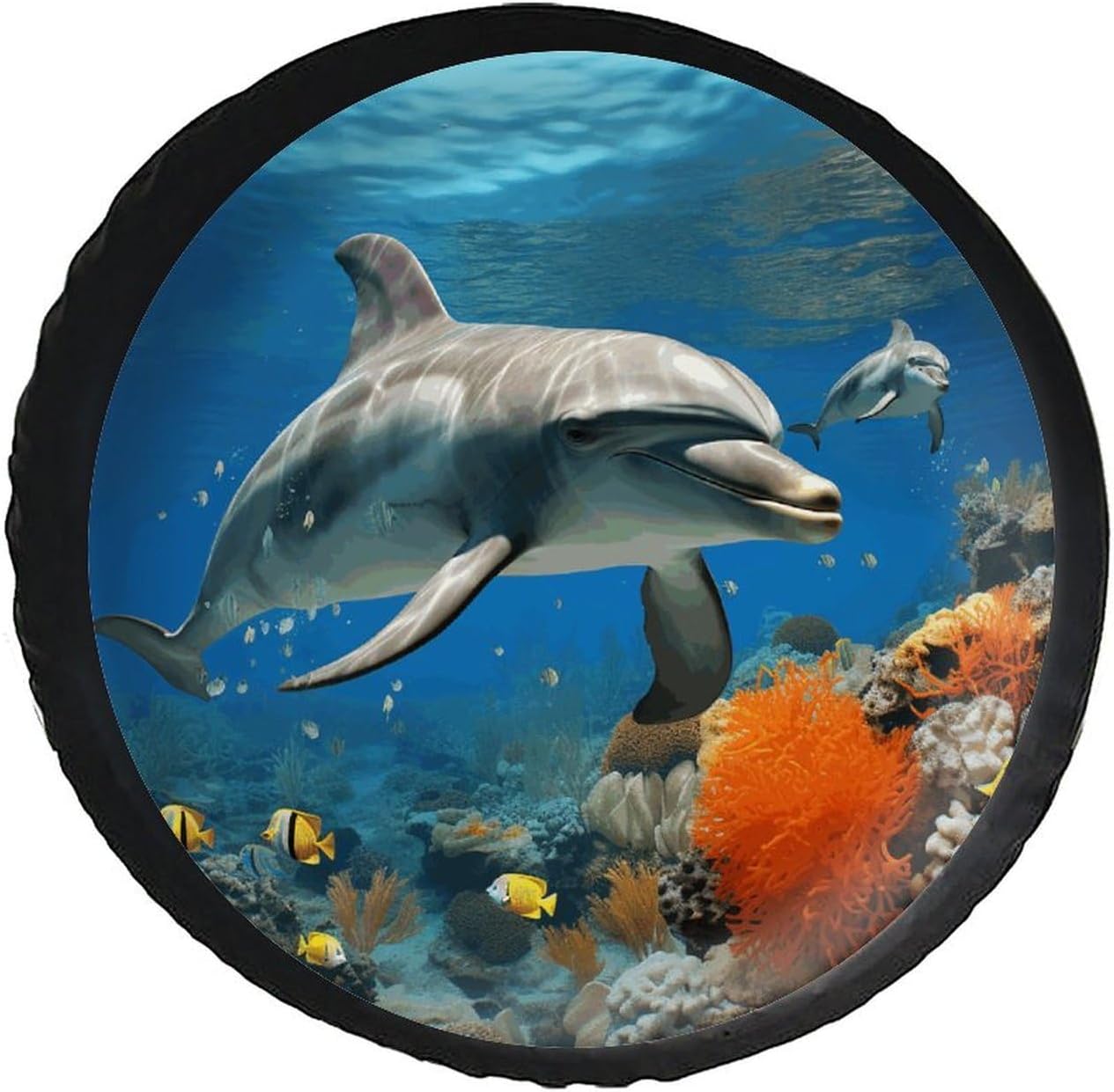 28"-34" Thickening Spare Tire Cover Dolphins Blue Waterproof Leather Tire Wheel Cover for Trailer Jeep RV SUV