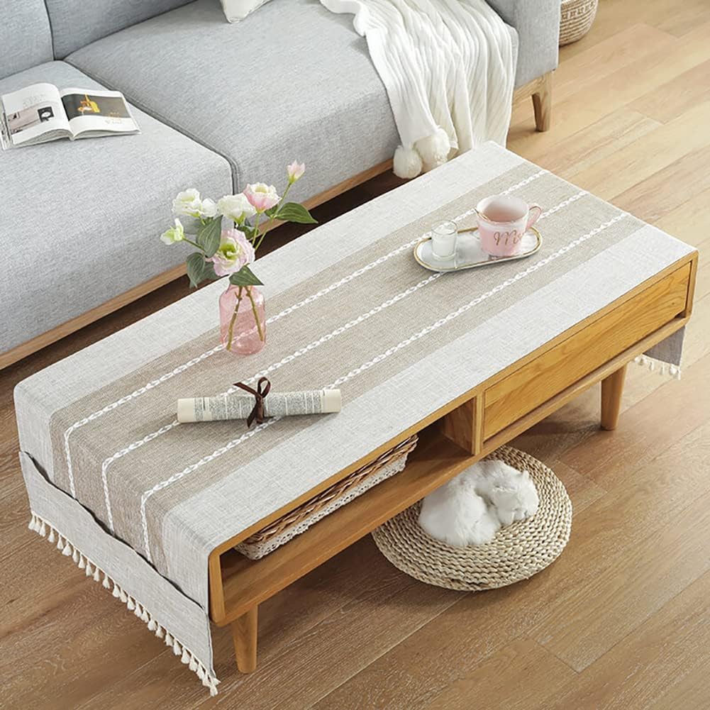 RofHaus Mantel de algodón y Lino con Bolsillo Lateral de Almacenamiento, Mantel Rectangular, Antimanchas, Mantel de Mesa, para salón, balcón o jardín, 60 x 160 cm