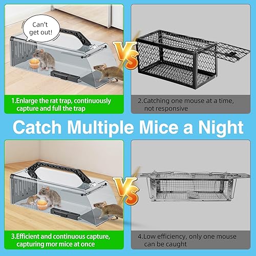 Miniatura 6 de Trampas humanas para ratones de 12 pulgadas para interiores y exteriores, para el hogar, trampa para ratas en jaula viva, trampa extendida