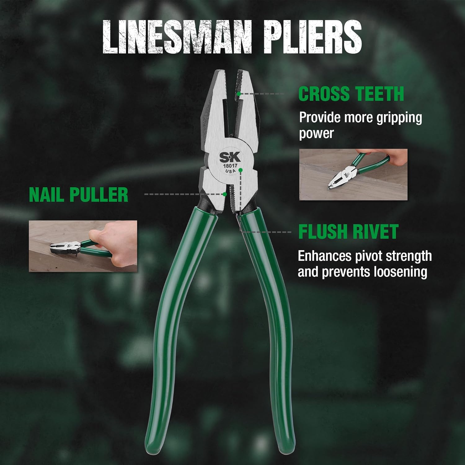 SK Tools USA 5-Piece Pliers Set, 6" Slip Joint, 7" Linesman, 8" Long Nose & Diagonal Pliers, and 10" Groove Joint, High Carbon Steel, with Rolling Pouch