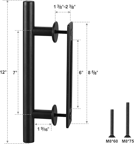 Miniatura 5 de FaithLand Juego de manijas de puerta resistentes de 12 pulgadas en color negro, manija de puerta corrediza de granero, para puertas de hasta 2 38