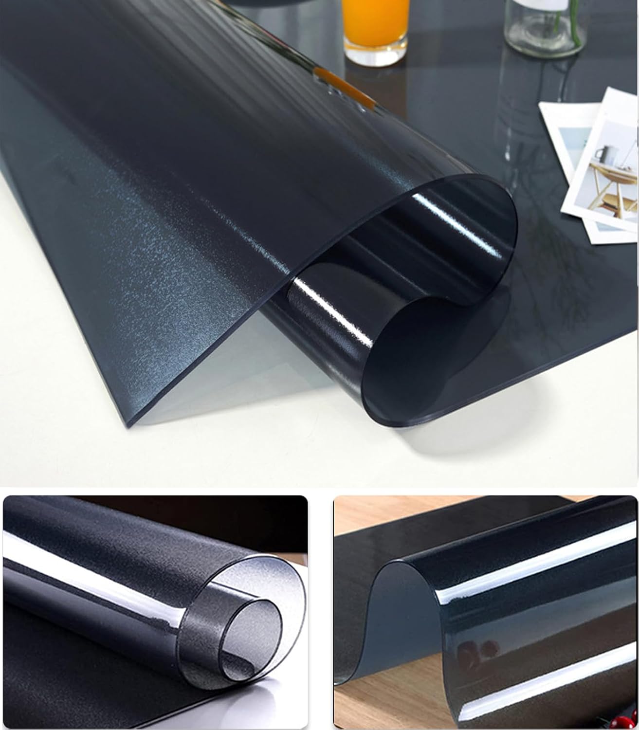 Crystal Clear Plastic Table Protector Cover Mat 60" Vinyl PVC Circle Tablecloth Dining Coffee Table Pad 1.5mm Thick Wood Furniture Protector Tabletop Protective Cover Easy Clean Round