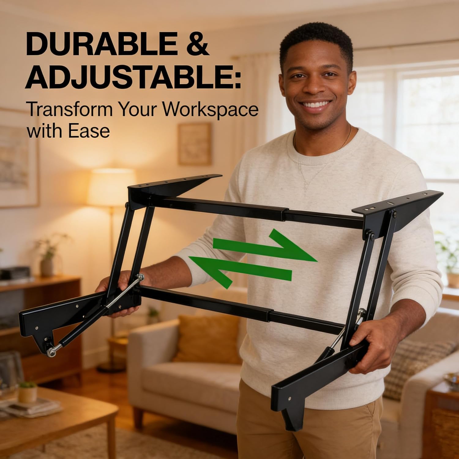 Adjustable Desk Frame Lifting Hardware, Black, 80N Gentle Lowering Mechanism, Compatible with 6-8KG Table Tops for Home Office Workspace, Adjustable Size Range 465mm-810mm/18.3-31"