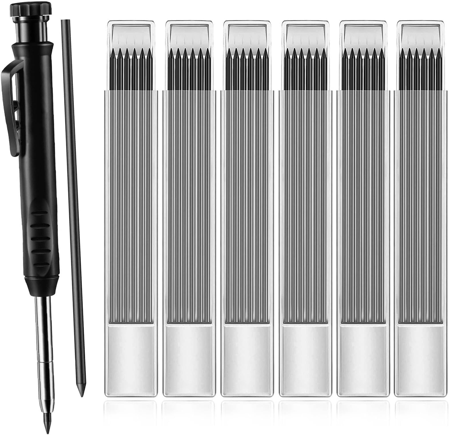 SIMDAO 36 Pcs Pencil Refill with 1 Carpenter Pencil, 2.8mm Solid Waterproof Carpenters Pencil Refills Replacement, Deep Hole Marker Pencil with Sharpener, for Carpenter Woodwork Construction Building