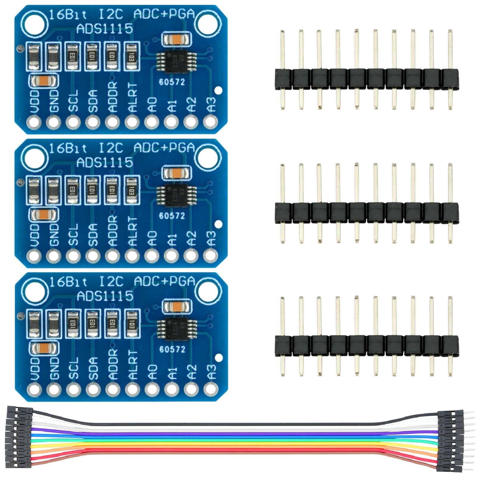 MTDELE 3Pcs ADS1115 16 Bit 4 Channel ADC Module | 16 Byte, Analog to Digital Converter, Precised Amplifier Board, IIC I2C, Compatible with Arduino