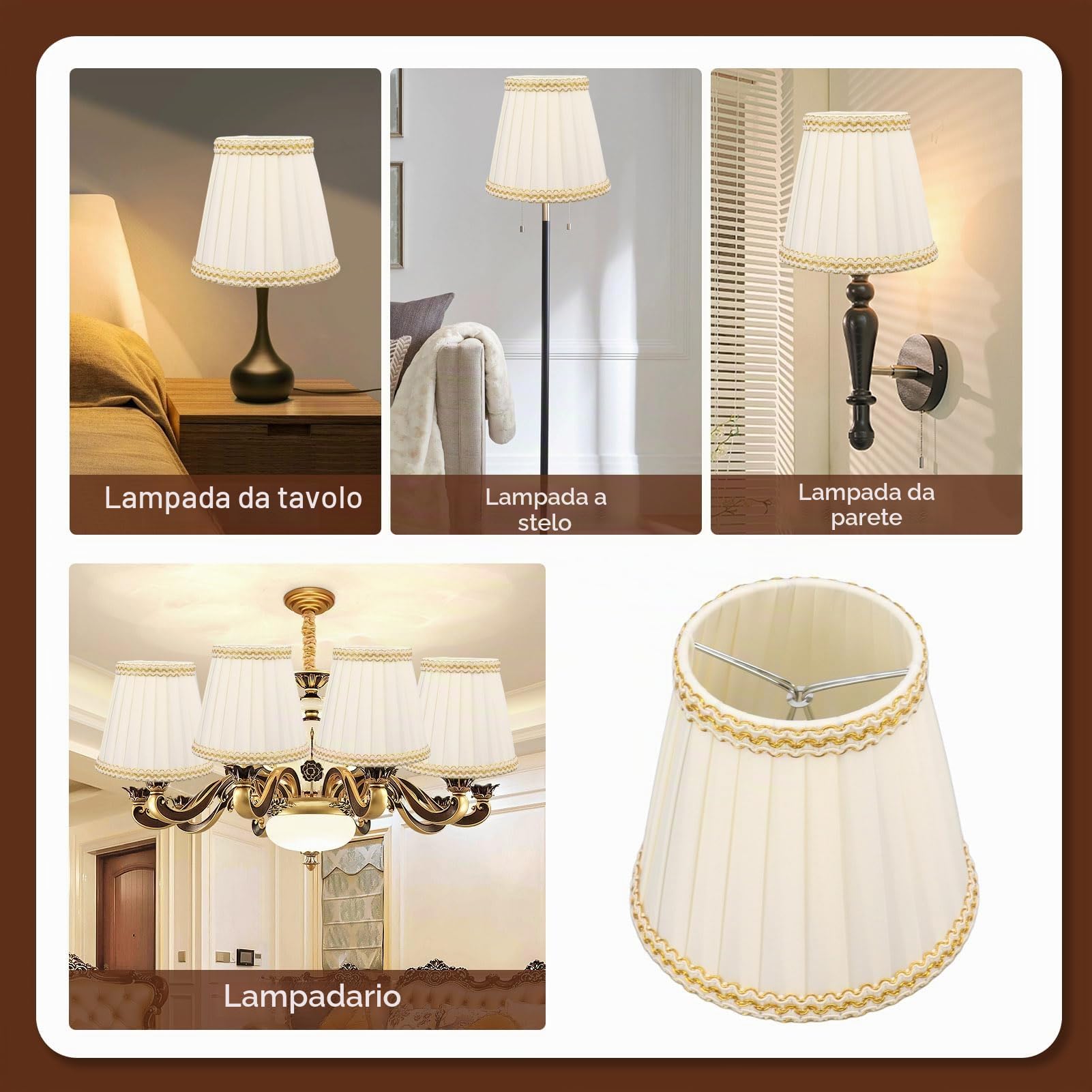 Cyrank Set di 6 Paralumi per Lampadario Piccolo, Paralume Piccolo per Lampadario a Clip su Paralume per Lampadario Lampadine a Candela Accessori per L'illuminazione