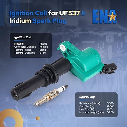 Miniatura 2 de ENA Juego de 8 bobinas de encendido verde, bujías de iridio compatibles con Ford Expedition F150 F250 F350 F450 F550 Super Duty Mark Navigator 5.4L