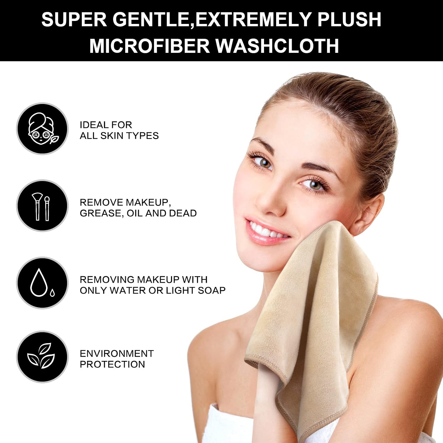 SINLAND Microfiber Facial Cloths Fast Drying Washcloth 12inch x 12inch (6pack, Cream), 1 count (Pack of 6) - Image 5