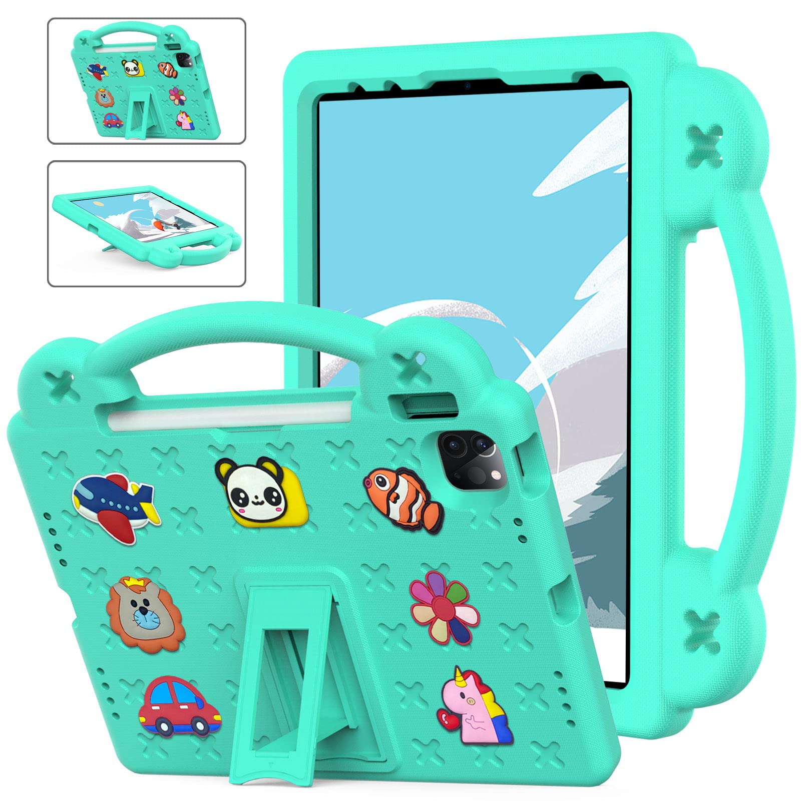 Jarttarn Shockproof Case Compatible with iPad 10th Generation, 10.9 Inch 2022 Model, DIY Kids Cover with Pencil Holder/Handle/Stand/Shoulder Strap (Mint Green)