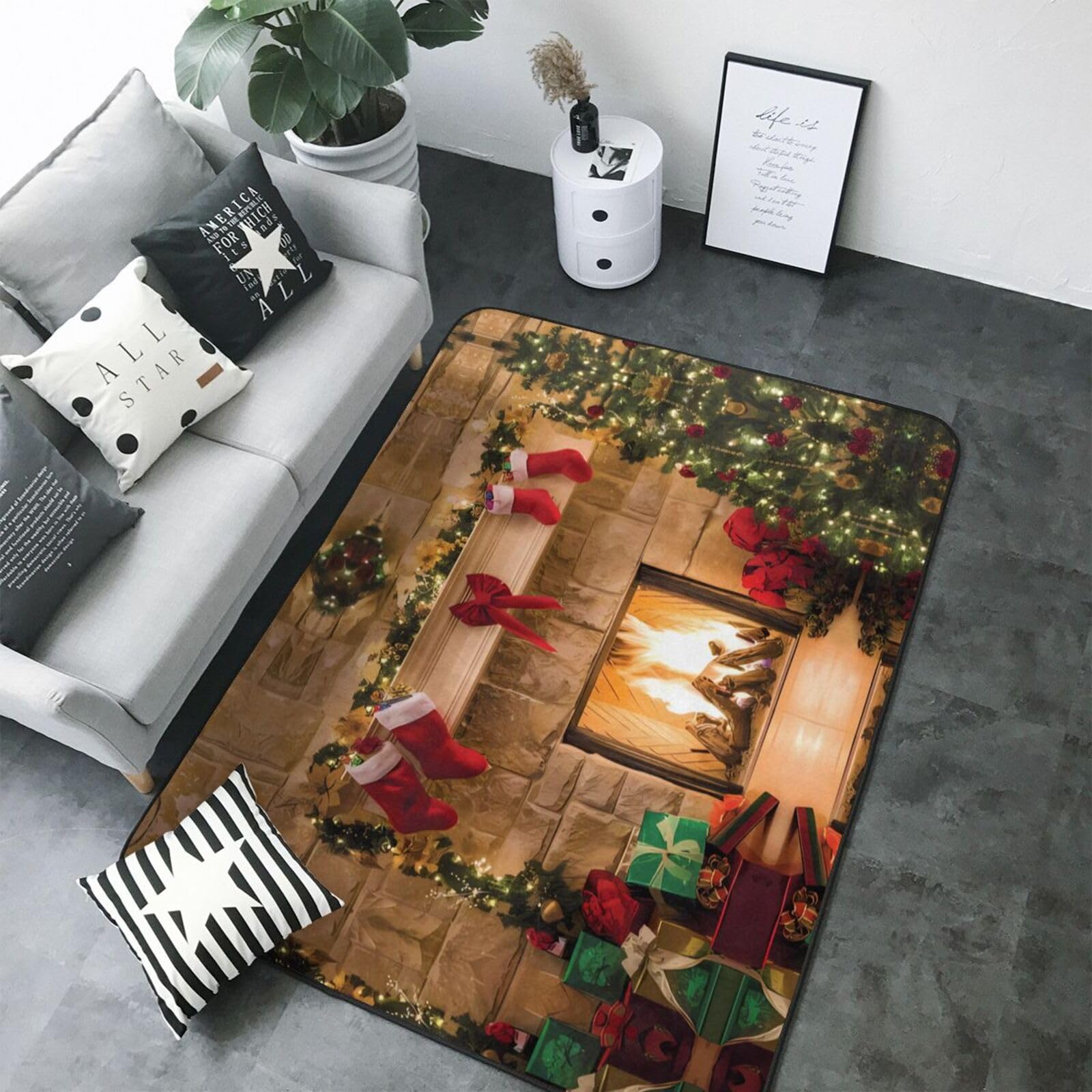 Tapete de piel sintética con estampado navideño para chimenea, 80 x 58 pulgadas, ultra absorbente y cómodo para el hogar, la oficina y más allá
